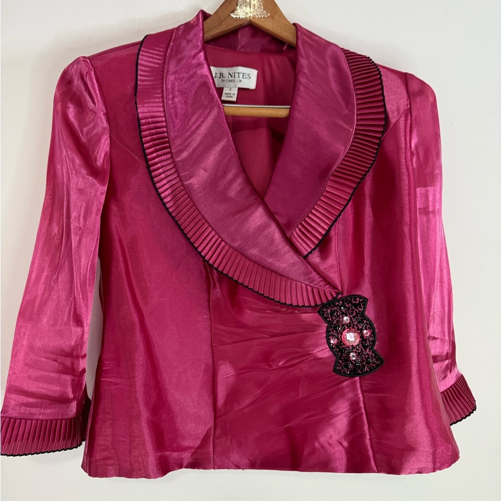 J.R. Nites VINTAGE Pink Satin Blazer/Blouse with Embellished accents size 8